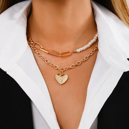 Goth Baroque Pearl Coin Portrait Pendant Necklace for Women Vintage Multi Layer Link Chain Necklace Punk Aesthetic Jewelry